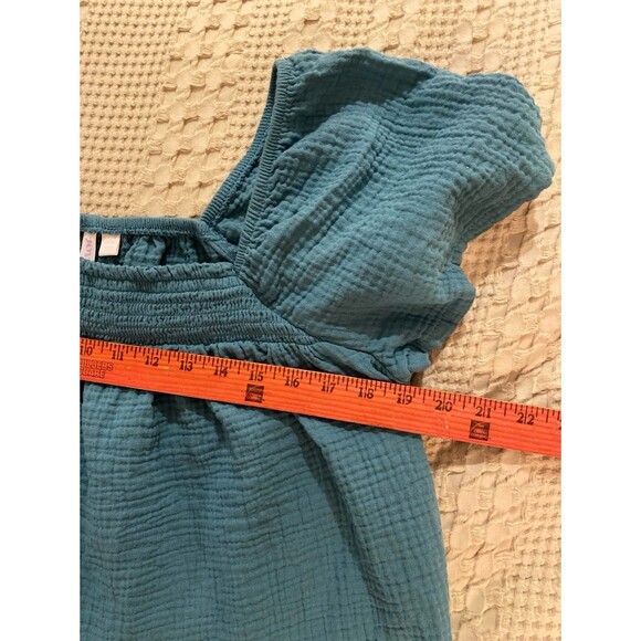 Joyspun Cropped Blouse Sz Large Top Dk Turquoise Off Shoulder Gathered Neckline - Picture 8 of 10